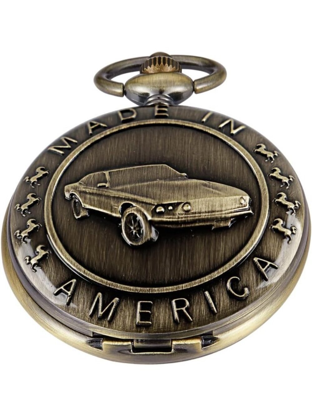 Men's Brown Analog Quartz Car Shape Pendant Necklace Round Case Pocket Watch